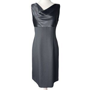 Liz Claiborne Womens Petite Dress Size 6P Black Sleeveless Satin Top Midi Length